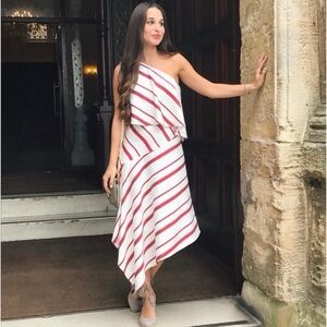 Banana Republic White Red Striped One Shoulder Asymmetrical Midi Dress Size 4